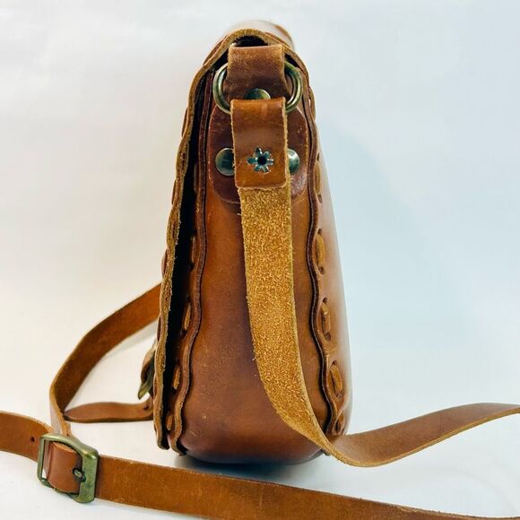 Mid Century 1960’s Brown Leather Hand Woven Saddle Bag EL CALIFORNIANS - Picture 3 of 13